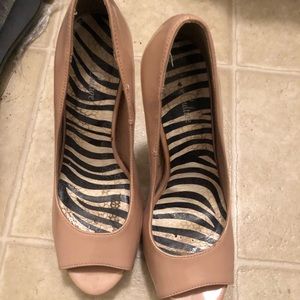 Nude open toe heels